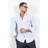 Manche Mavi Erkek Nakışlı Keten Gömlek | MES116488-01 - XL