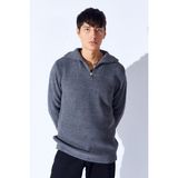 Manche Oversize Yarım Fermuarlı Örgü Desen Yumuşak Dokulu Erkek Kazak | Antrasit MANW519913-1 - XL