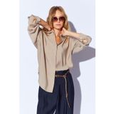 Manche Toprak Modal Soft Dokulu Yumuşak Gizli Pat Detaylı Oversize Kadın Gömlek | Mks168262-01