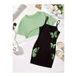 MANCY Çocuk Kelebek Baskılı Elbise & Crop T-shirt 2'li Kombin
