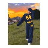 MANCY Kadın 84 Baskılı Omuzu Düşük Sweatshirt Eşofman Altı 3 İplik Ikili Takım