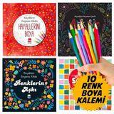 Mandala Buyukler İcin 4 Boyama Kıtabı + Renkli Boya Kalem Seti