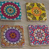 Mandala Desenleri Doğal Taş Bardak Altlığı 4'lü set - Natural Stone Coasters