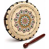 Mandala Desenli Etnik Şaman Davulu ve Ahşap Tokmak Seti - Standart - Çok Renkli