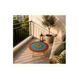 Mandala Desenli Yuvarlak Orta Sehpa 42X42 Cm – 3 Ayaklı Modern Dekoratif Sehpa Çok Renkli
