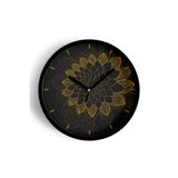 Mandala Tarzı Çiçek Çizimi Modern Duvar Saati - 25cm - Önü Camlı Siyah Kasa - Sessiz Mekanizma, JH0737S25SKP