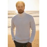 Mandala Tekstil Casual Erkek Salaş Rahat Kalıp Kışlık Kaliteli Dokulu Boğazlı Triko Kazak - Ekru