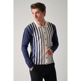 Mandala Tekstil Erkek Çizgili Triko Gömlek - Lacivert - XL