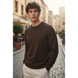 Mandala Tekstil Erkek Regular Fit Bisiklet Yaka Pamuklu Triko Kazak - Kahverengi
