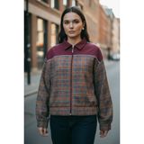 Mandala Tekstil Kadın Kareli Çok Renkli Cepli Bomber Ceket - Bordo