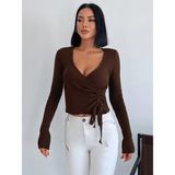 Mandala Tekstil Kadın Kruvaze Acı Kahve Triko Kazak - XL