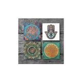 Mandala, Yaşam Çiçeği, Çiçeği, Fatma Ana Eli Taş Bardak Altlığı Seti - 4 Parça - Dekoratif, Rustik Mutfak Aksesuarı, 10X10 Cm, Kaydırmaz Tabanlı, Şık ve Dayanıklı SC212 - standart