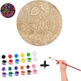 Mandalart Fabric Doodle Büyük Boy Ahşap Boyama Seti, 50 Cm, 12 Renk Akrilik Boya, Fırçasıyla Beraber