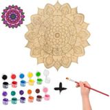 Mandalart Fabric Ethnic Büyük Boy Ahşap Boyama Seti, 50 Cm, 12 Renk Akrilik Boya, Fırçasıyla Beraber