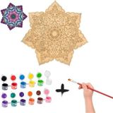 Mandalart Fabric Tezhib Büyük Boy Ahşap Boyama Seti, 50 Cm, 12 Renk Akrilik Boya, Fırçasıyla Beraber