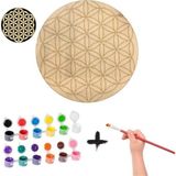 Mandalart Fabric Yaşam Çiçeği Büyük Boy Ahşap Boyama Seti, 50 Cm, 12 Renk Akrilik Boya, Fırçasıyla Beraber