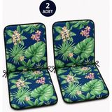 Mandaş 2 Adet Rattan Arkalıklı Sandalye Minderi (Kalınlık 4cm)-Tropikal Yeşil - 42 x 42 cm
