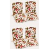 Mandaş 4 Adet Rattan Arkalıklı Sandalye Minderi (Kalınlık 4cm)-İngiliz Gülü (Pamuklu Kumaş)