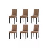 Mandaş 6Lı Set Jakarlı Lastikli Eteksiz Sandalye Kılıfı-Şal Desen Kahve
