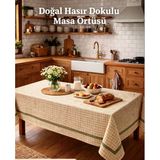 Mandas Hasır Dokulu Bordürlü Masa Örtüsü Bej 130*160