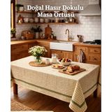 Mandas Hasır Dokulu Bordürlü Masa Örtüsü Bej 160*160
