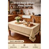Mandas Hasır Dokulu Bordürlü Masa Örtüsü Bej 160*180