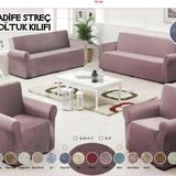 Mandas Maxi 3+3+1+1 Pudra Kadife Takım Koltuk Örtüsü