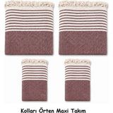 Mandaş Pamuklu Kaymaz Hasır Dokuma Kolları Örten Maxi Takım Koltuk Örtüsü (3+3+1+1) - Bordo - 180 x 310 cm