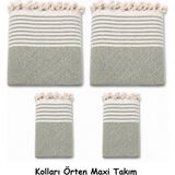 Mandaş Pamuklu Kaymaz Hasır Dokuma Kolları Örten Maxi Takım Koltuk Örtüsü (3+3+1+1) - Çağla - 180 x 310 cm - Çağla Yeşili