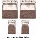 Mandaş Pamuklu Kaymaz Hasır Dokuma Kolları Örten Maxi Takım Koltuk Örtüsü (3+3+1+1) - Kahverengi - 180 x 310 cm