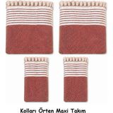 Mandaş Pamuklu Kaymaz Hasır Dokuma Kolları Örten Maxi Takım Koltuk Örtüsü (3+3+1+1) - Kiremit - 180 x 310 cm
