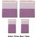 Mandaş Pamuklu Kaymaz Hasır Dokuma Kolları Örten Maxi Takım Koltuk Örtüsü (3+3+1+1) - Leylak - 180 x 310 cm