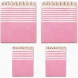 Mandaş Pamuklu Kaymaz Hasır Dokuma Kolları Örten Maxi Takım Koltuk Örtüsü (3+3+1+1) - Pembe - 180 x 310 cm