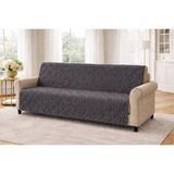 Mandaş Tekstil Desenli Sakallı Şönil Kaymaz Koltuk Örtüsü - Antrasit - 170 x 210 cm