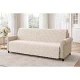 Mandaş Tekstil Desenli Sakallı Şönil Kaymaz Koltuk Örtüsü - Bej - 170 x 210 cm