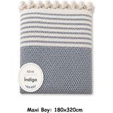 Mandaş Tekstil Pamuklu Kaymaz Hasır Dokuma Maxi Boy Kolları Örten Koltuk Örtüsü (180X310) - Indigo - 180 x 310 cm - İndigo