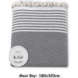 Mandaş Tekstil Pamuklu Kaymaz Hasır Dokuma Maxi Boy Kolları Örten Koltuk Örtüsü (180X310) - Koyu Gri - 180 x 310 cm