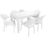 Mandella Almina Rattan Masa Takımı 90x150 Camsız Masa 6 Kişilik Rattan Sandalye Seti Bahçe Balkon Teras Takımı - Beyaz