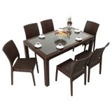 Mandella Elit Rattan 90x150 cm Elit Camlı Kahverengi Sandalye Masa Takımı