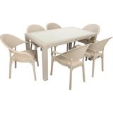 Mandella Elit Rattan 90x150 Eylül Koltuk Camlı Masa Takımı Çölbeji - Bej - Krem