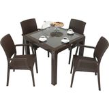 Mandella Elit Rattan 90x90 cm Elit Camlı Kahverengi Sandalye Masa Takımı