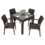 Mandella Elit Rattan 90x90 cm Elit Koltuk Kahverengi Camlı Masa Takımı