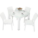 Mandella Elit Rattan 90X90 Elit Sandalye Camlı Masa Takımı Beyaz - 1/100 Toz Ceviz