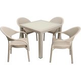 Mandella Elit Rattan 90x90 Eylül Koltuk Camlı Masa Takımı Çölbeji - Krem Rengi