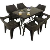Mandella Kahverengi Zeugma 70x120 Katlanır Ayak 6 Kişilik Polo Koltuk Masa Takımı