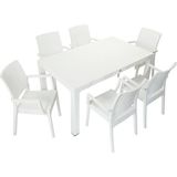 Mandella Rattan Masa Takımı 90x150 Camsız Masa 6 Kişilik Rattan Sandalye Seti Bahçe Balkon Teras Takımı - Beyaz