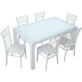 Mandella Wood 90 x 150 cm Silver Tifany Sandalye Camlı Masa Takımı Beyaz