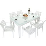 Mandella Wood 90x150 cm Cafe Koltuk Beyaz Camlı Masa Takımı