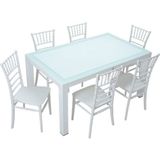 Mandella Wood 90x150 cm Silver Tifany Camlı Beyaz Sandalye Masa Takımı
