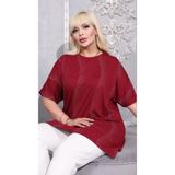 Mandolin Kadın Büyük Beden Taş İşlemeli Kırmızı Tunik / T-Shirt